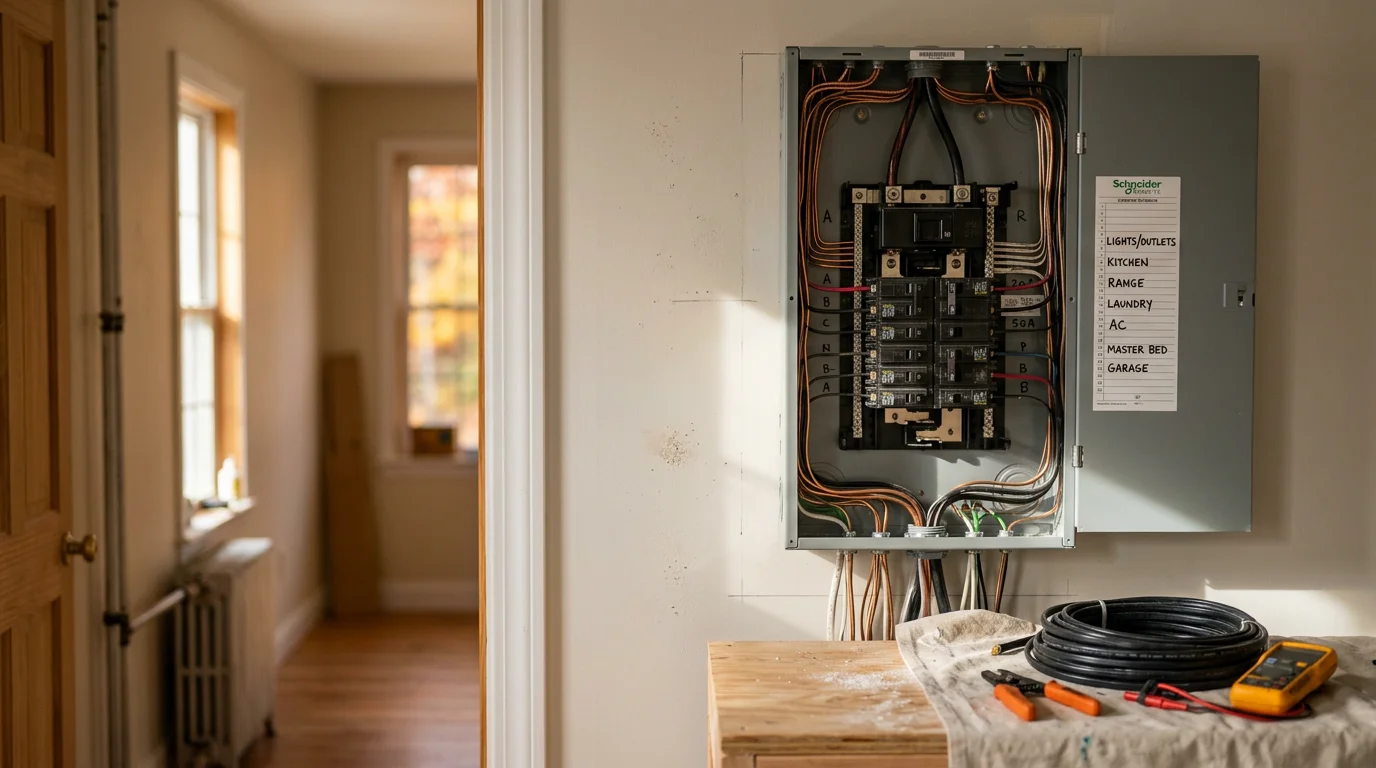 Licensed electrician working on residential electrical panel in Windham, CT