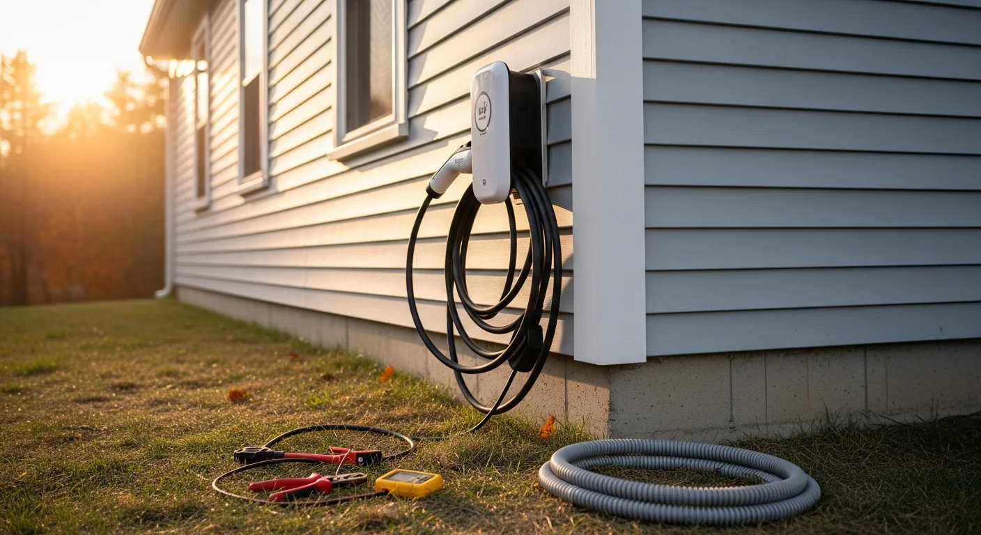 EV charger mounted on exterior wall of home