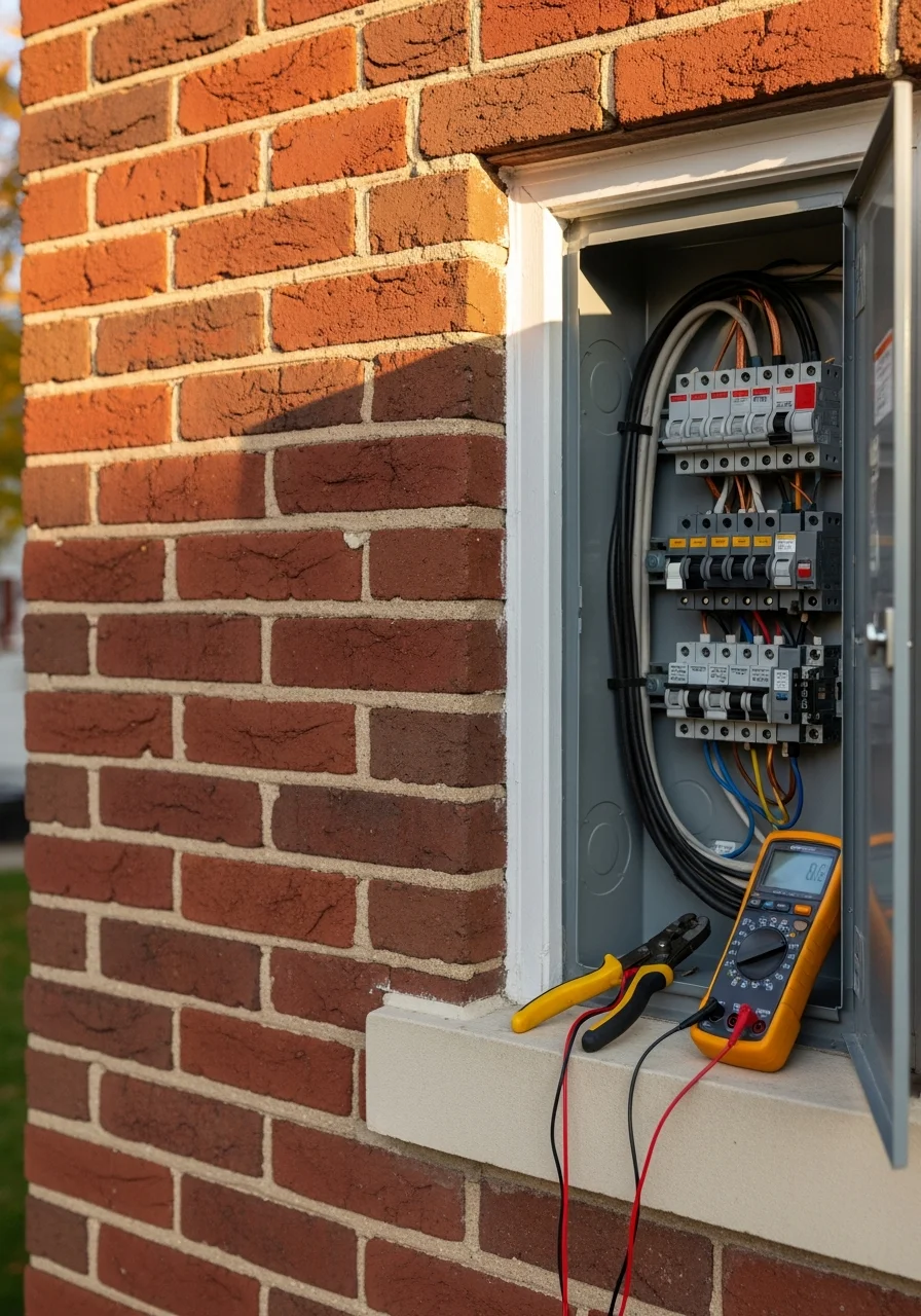 Close-up of professional service technician working on Hartford County home exterior.