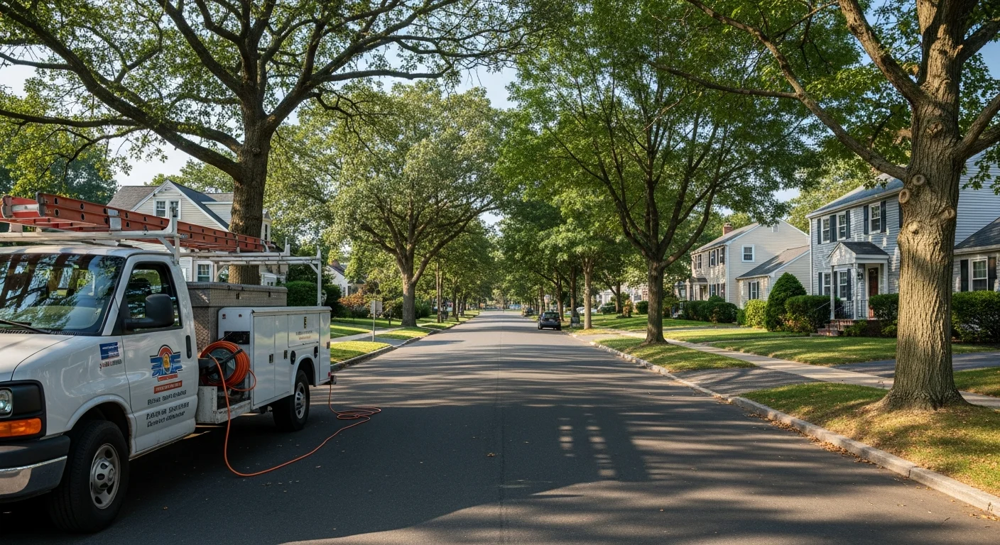 Hartford County residential street with tree-lined homes and well-maintained properties in suburban Connecticut setting.